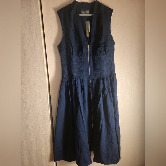Anthropologie The Tommie Cap Sleeve Smocked front zip dress: denim edition - Picture 4 of 6